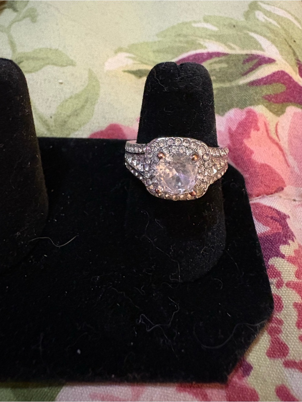 Sparkling Silver-Tone Crystal Halo Engagement Ring - Clear